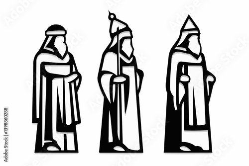 Three Wise Men Icons, Biblical Figures Illustration

