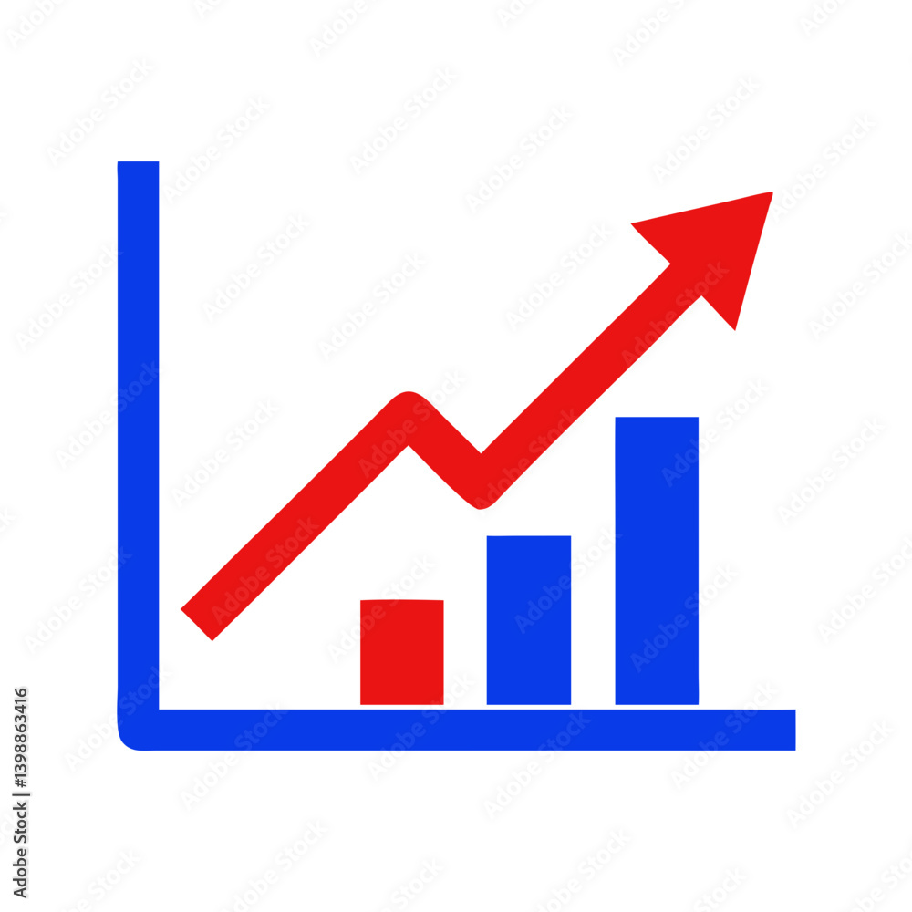 Growth Chart Icon Showing Increasing Trends in Blue and Red Growth Chart Icon Showing Increasing Trends in Blue and Red