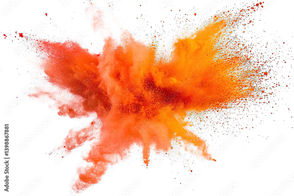 a vibrant explosion of orange and red powder against a white background creating an artistic display of color and movement often used in creative photography or design a vibrant explosion of orange and red powder against a white background creating an artistic display of color and movement often used in creative photography or design