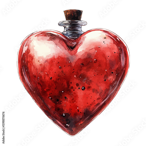 Red Heart-shaped Locket, vector watercolor illustration, isolated on a white background.