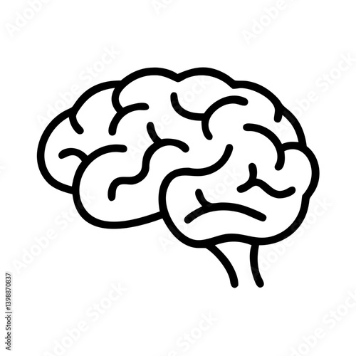 Human brain illustration in black and white style, icon, vector
