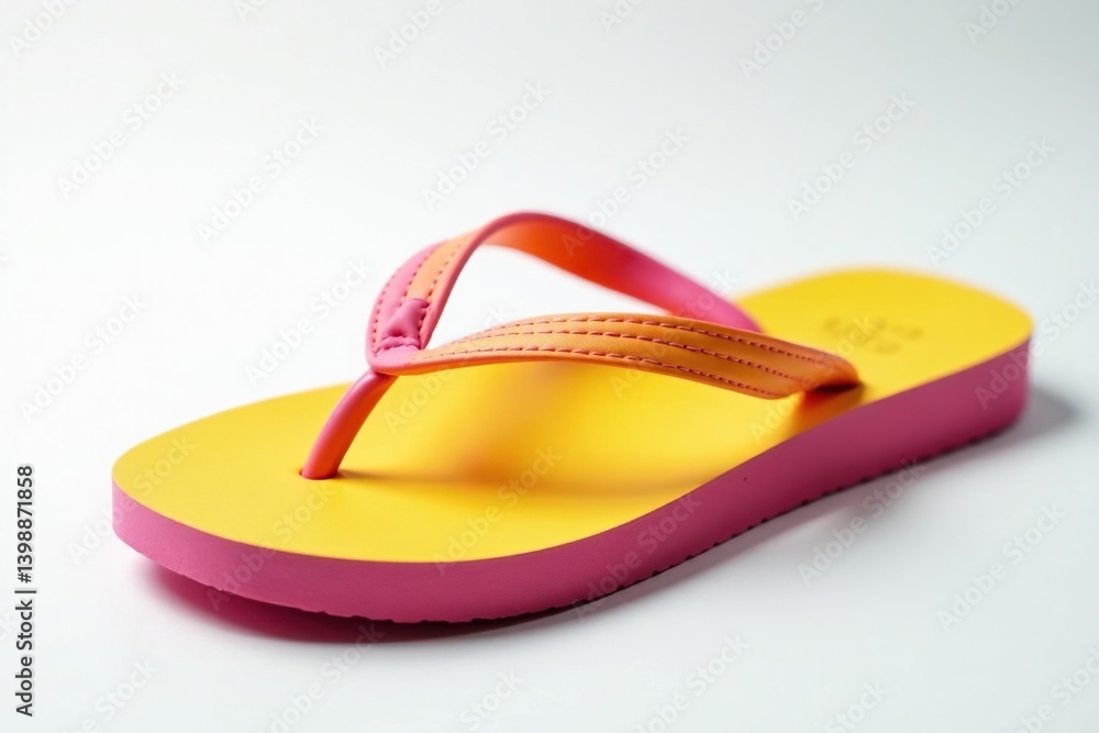 Close-up of a flip-flop against a stark white backdrop , plastic, clean Close-up of a flip-flop against a stark white backdrop , plastic, clean