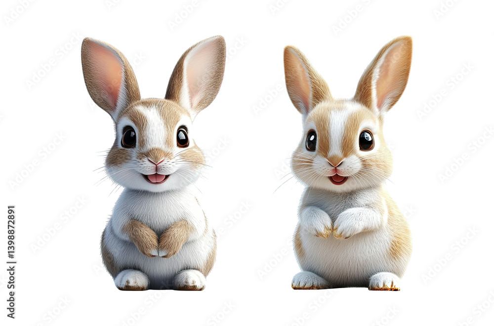 Fototapeta premium Adorable white bunny figurines decoration for Easter and spring decor