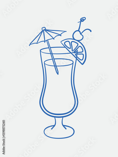 Hand-drawn cocktail Illustrations. Line art, ink, minimalist style. Vector illustration. Summer collection.