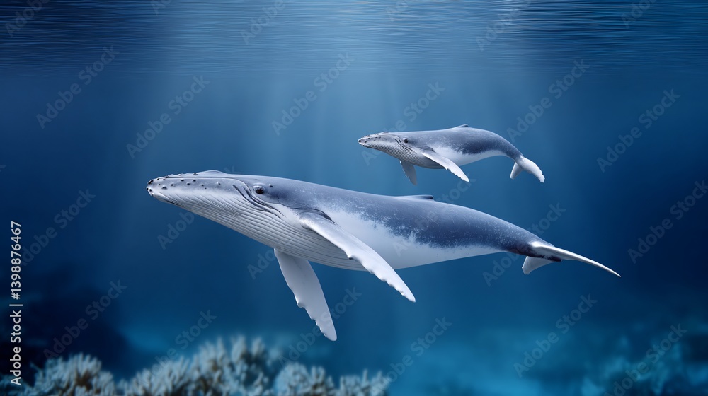 Obraz premium Humpback Whale Mother and Calf in Ocean Depths of excellence in splendor beyond compare with grace