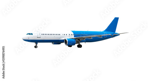 Wallpaper Mural Side view of a blue and white passenger airplane with visible engines and multiple windows on black Torontodigital.ca