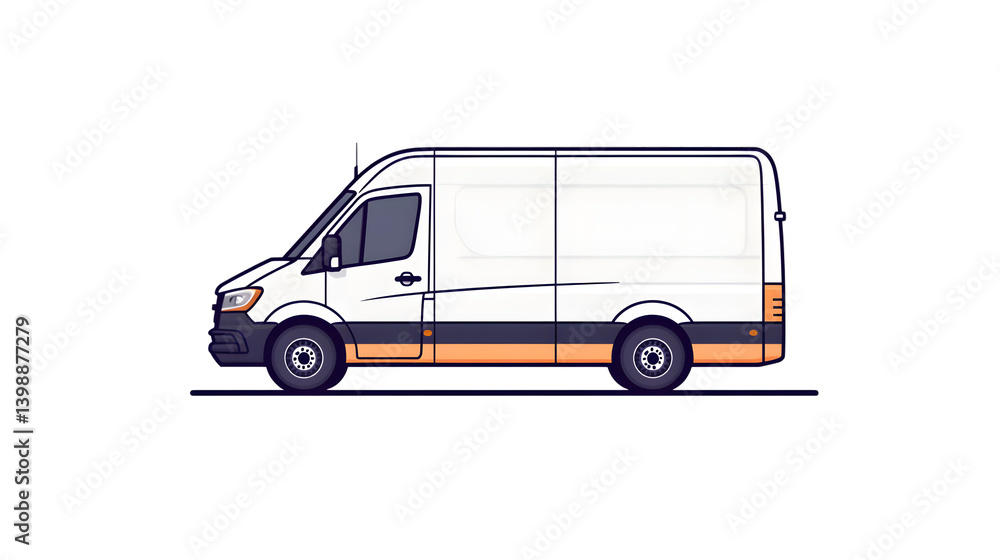 A white delivery van with orange and black accents ideal for logistics and transportation imag A white delivery van with orange and black accents ideal for logistics and transportation imag