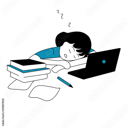 illustration of someone falling asleep while studying