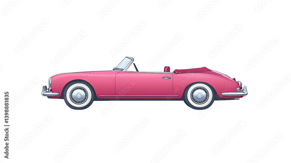 Classic Pink Convertible Car with White Walls and Chrome Accents Vintage Vehicle Design Retro Classic Pink Convertible Car with White Walls and Chrome Accents Vintage Vehicle Design Retro