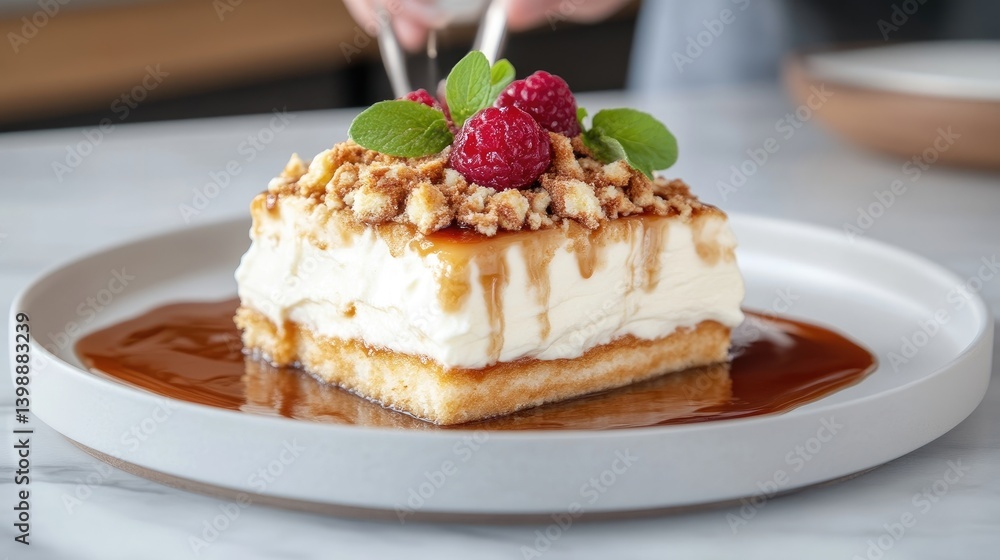 Creamy cake topped with caramel sauce Creamy cake topped with caramel sauce