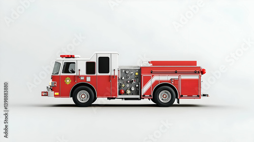 Red And White Fire Truck Side View