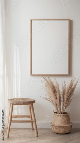 Minimalist Wooden Frame Mockup with Scandinavian Decor