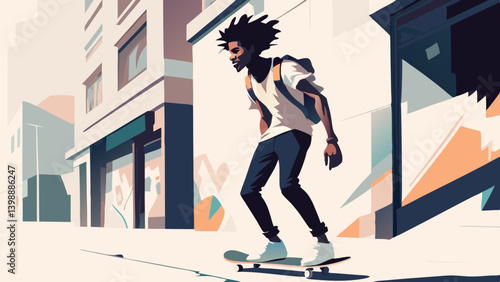 Skateboarder in urban setting, youth culture, sports, recreation, skateboarding, active lifestyle, city, movement, freedom, urban lifestyle.