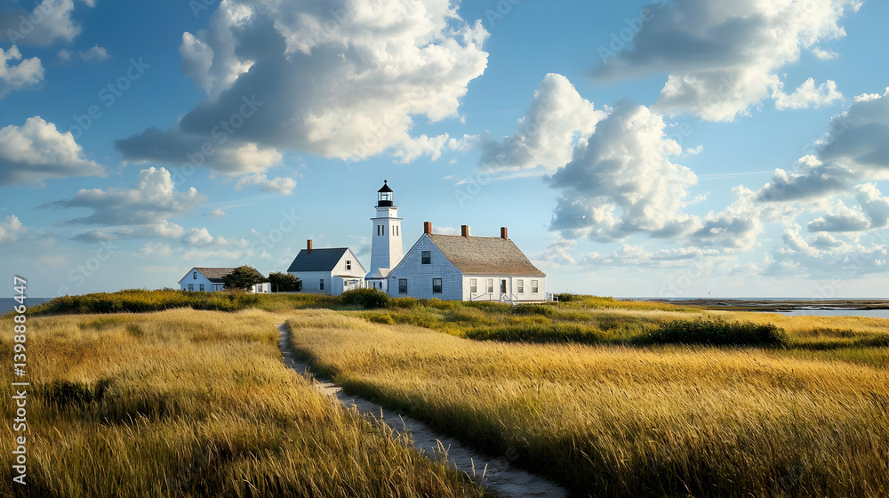 Lighthouse And Golden Field On Coastal Island Lighthouse And Golden Field On Coastal Island