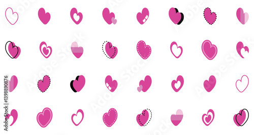 シンプルなハートマーク セット 桃色