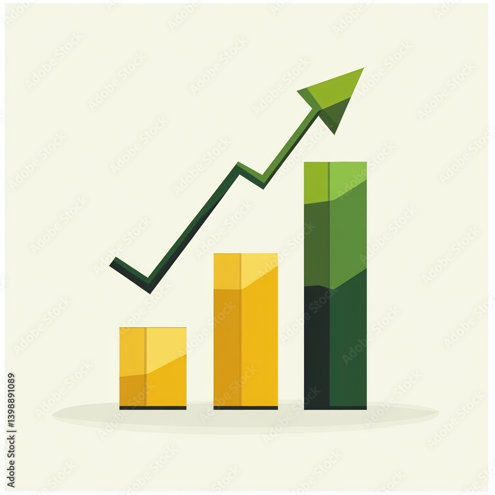Minimalist business growth chart with green bars on White background. Minimalist business growth chart with green bars on White background.