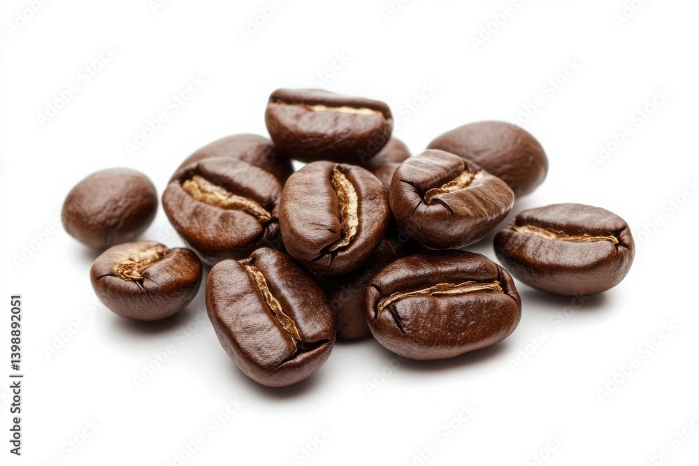 Pile of roasted coffee beans close up on white background Pile of roasted coffee beans close up on white background