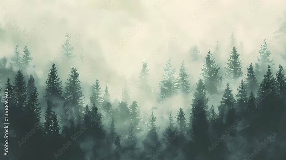 Misty Digital Art Depicting A Dense Forest With Soft Green Hues And Pixelated Trees Misty Digital Art Depicting A Dense Forest With Soft Green Hues And Pixelated Trees
