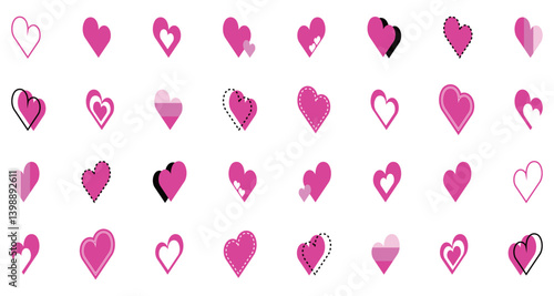 シンプルなハートマーク セット 桃色