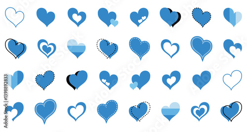 シンプルなハートマーク セット 青色