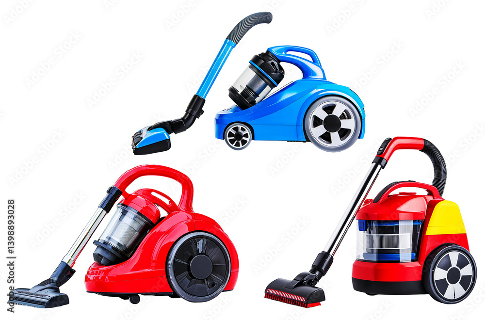 Obraz premium Colorful vacuum cleaners home appliances for modern cleaning solutions
