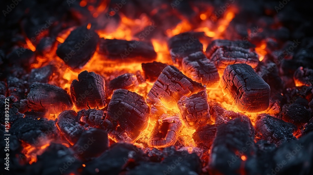 Glowing embers of burning charcoal Glowing embers of burning charcoal