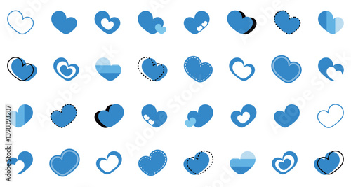 シンプルなハートマーク セット 青色