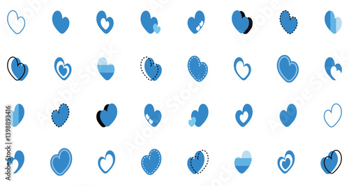 シンプルなハートマーク セット 青色