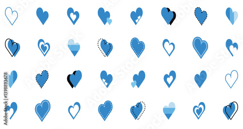シンプルなハートマーク セット 青色