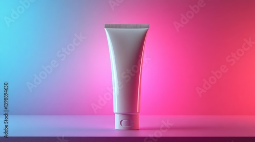 Modern cosmetic tube, illuminated by vibrant hues