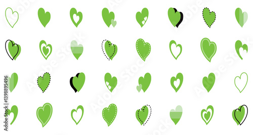 シンプルなハートマーク セット 黄緑