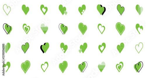 シンプルなハートマーク セット 黄緑