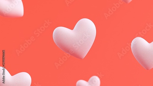 Soft, pastel pink hearts on a coral background