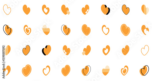 シンプルなハートマーク セット 橙色