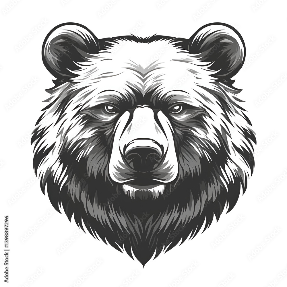 Monochrome Illustration of a Grizzly Bear Portrait Against a Transparent Background Highlighting the Strength and Majesty of Wildlife Monochrome Illustration of a Grizzly Bear Portrait Against a Transparent Background Highlighting the Strength and Majesty of Wildlife