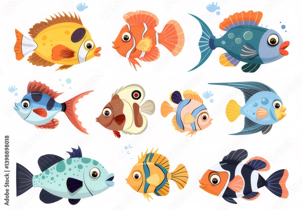 Collection of Colorful Pixelated Fish in Various Shapes and Designs on White Background Collection of Colorful Pixelated Fish in Various Shapes and Designs on White Background