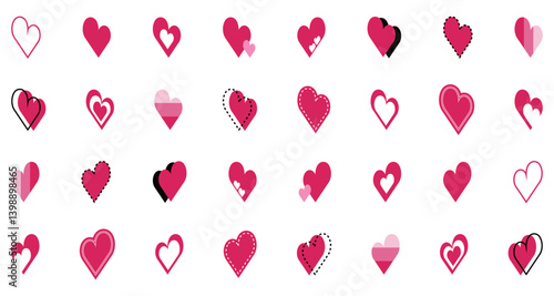 シンプルなハートマーク セット 赤色