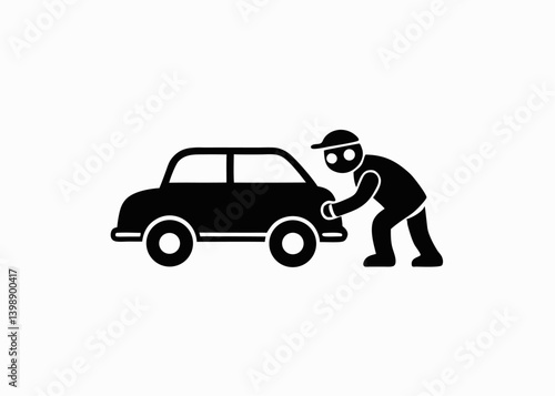 black and white icon car thief cartoon burglar