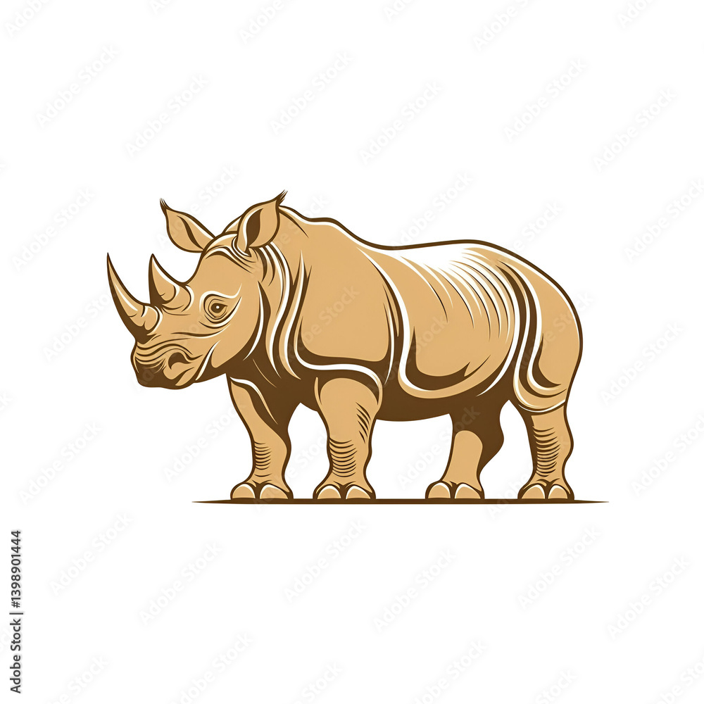 Fototapeta premium Illustration of a Rhinoceros with a Detailed Design and Transparent Background Symbolizing Strength and Wildlife Conservation