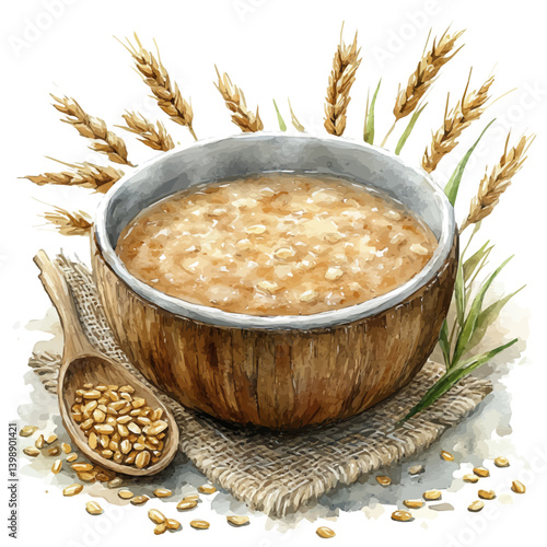 Porridge, vector watercolor illustration, isolated on a white background.