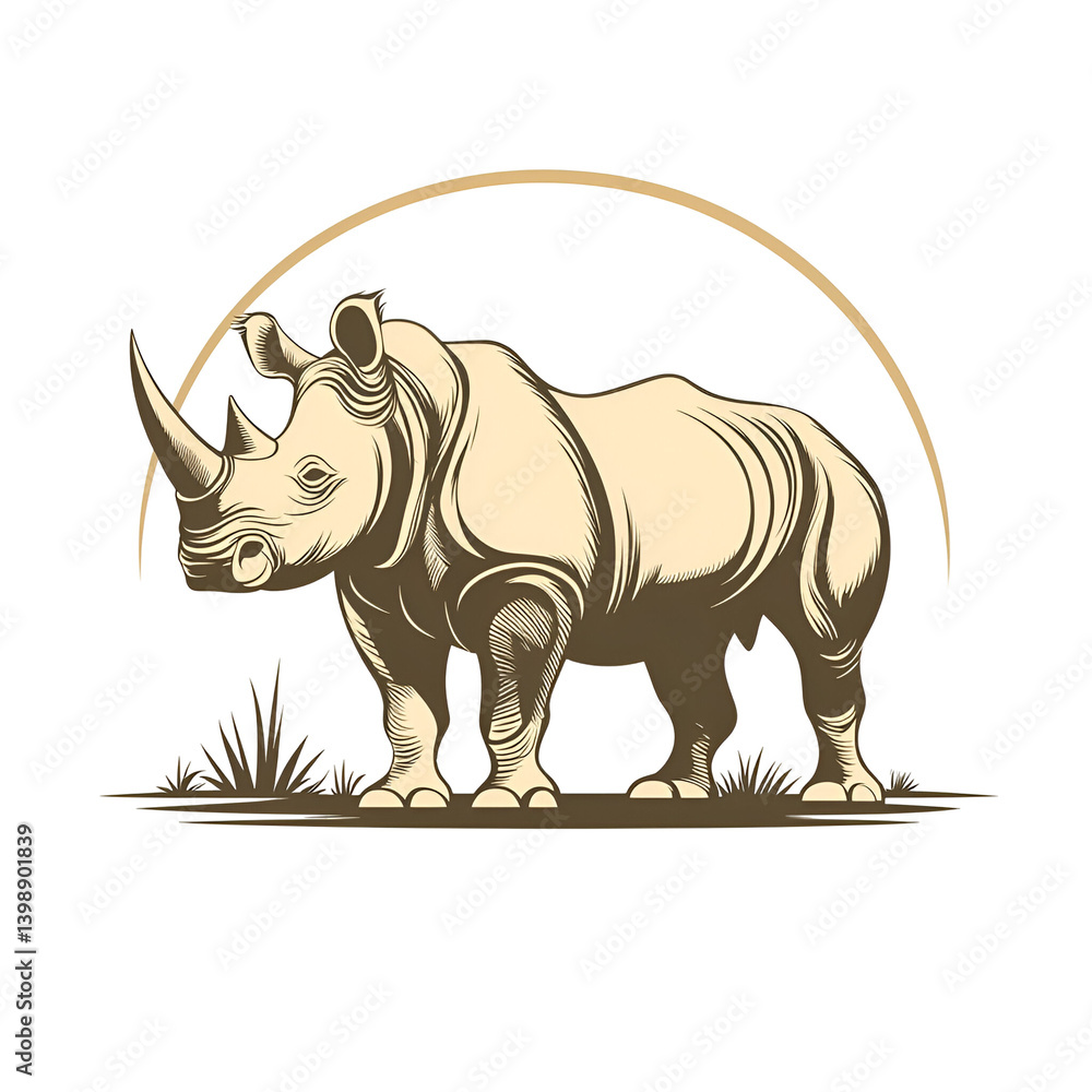 Rhino Silhouette in Semi Realistic Design with Earthy Tones Against a Transparent Background Highlighting Natural Strength and Endangered Wildlife Awareness Rhino Silhouette in Semi Realistic Design with Earthy Tones Against a Transparent Background Highlighting Natural Strength and Endangered Wildlife Awareness
