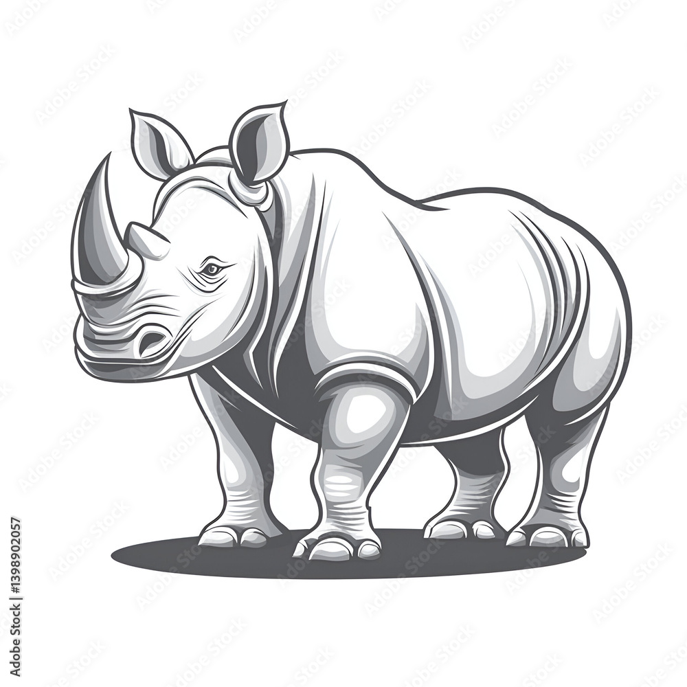 Fototapeta premium Realistic Illustration of a Strong Rhinoceros Standing Proudly on a Transparent Background