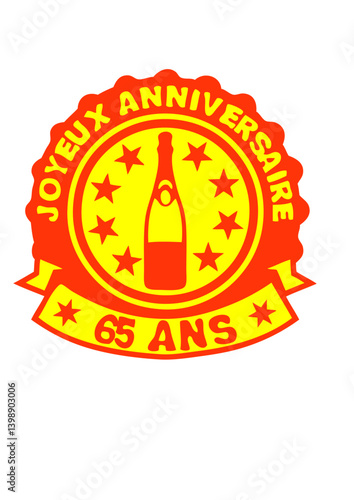 65 ans anniversaire bouteille champagne logo tampon banderole