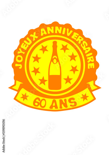 60 ans anniversaire bouteille champagne logo tampon banderole