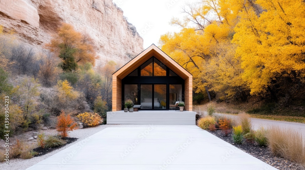 Modern Cabin nestled in autumnal canyon