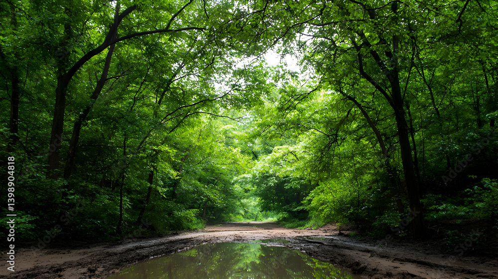 Obraz premium Lush Forest Path With Reflection