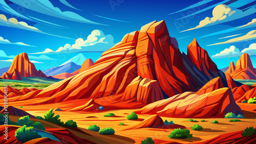 Rolling red rock hills under a vivid blue sky, glowing in the warm afternoon sun