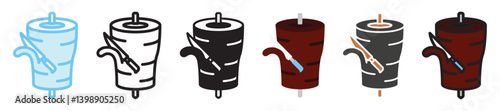 Kebab multi style, mini illustration icon set. outline, flat, glyph, line color, UI, UX, app and web, digital or print. vector EPS 10 related to street food, food festival.