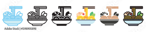 Pad Thai multi style, mini illustration icon set. outline, flat, glyph, line color, UI, UX, app and web, digital or print. vector EPS 10 related to street food, food festival.