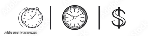 An icon representing the idea that time is money is used in the context of business and finance, illustrating the significance of efficient management in these areas